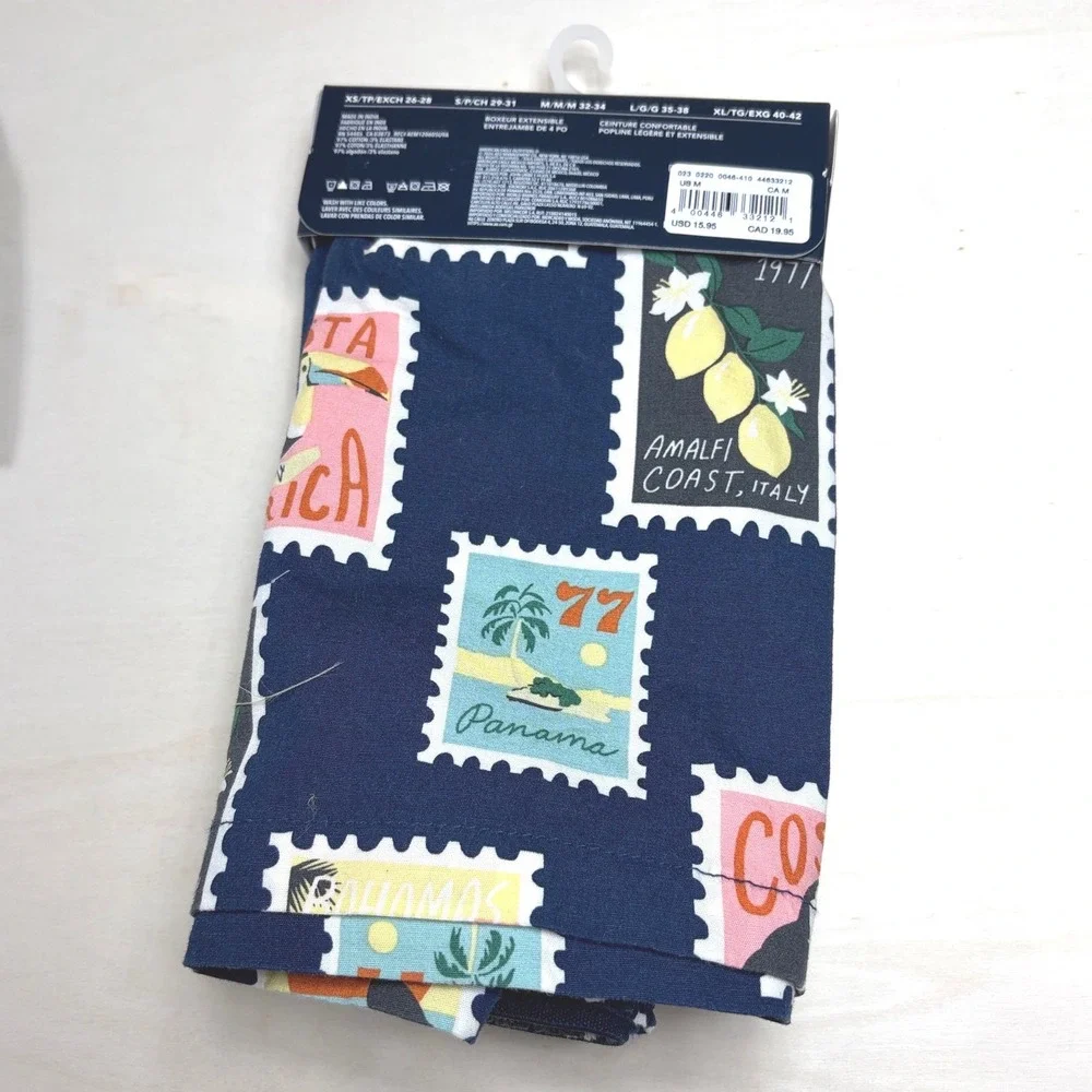 American Eagle‎ Mens 4 Inch Stretch Boxer Postage Stamp Print Navy Blue Size M